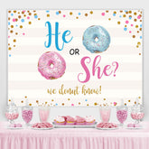 Lofaris He Or She Dount Gender Reveal Baby Shower Backdrop